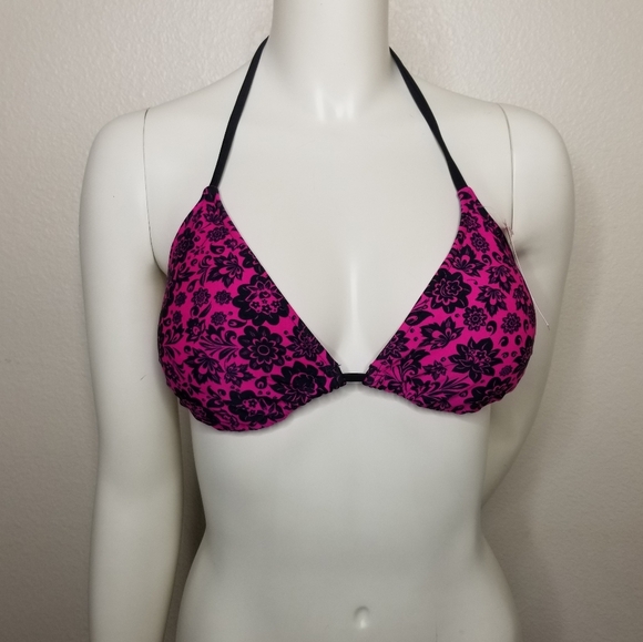 Xhilaration Womens Pink and Black Swimsuit Bikini Top Only Tag Size L - Picture 2 of 9